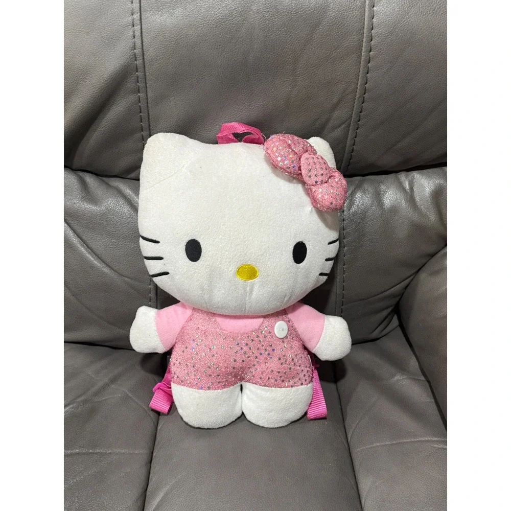 Sanrio Hello Kitty Plush Backpack Pink Glitter Bow Kawaii Mini Bag Adjustable